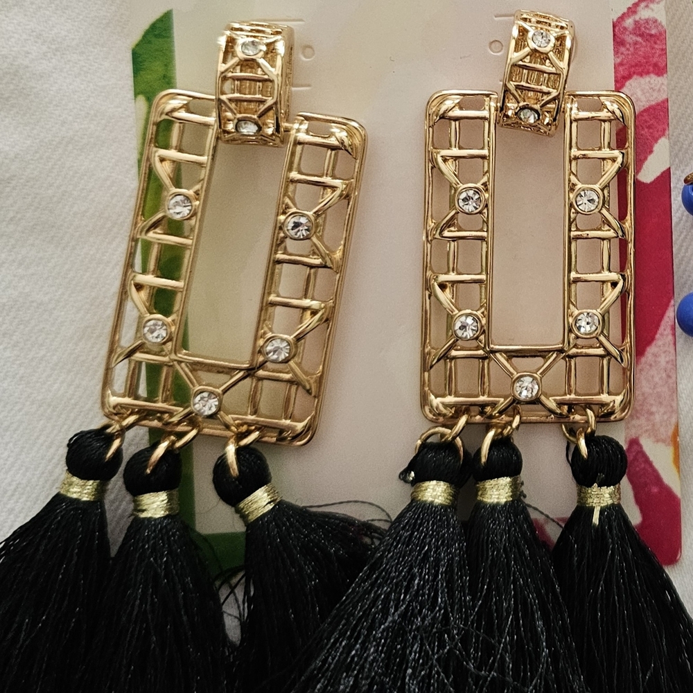 Lilly Pulitzer Gold Rectangular Earrings With Bla… - image 2